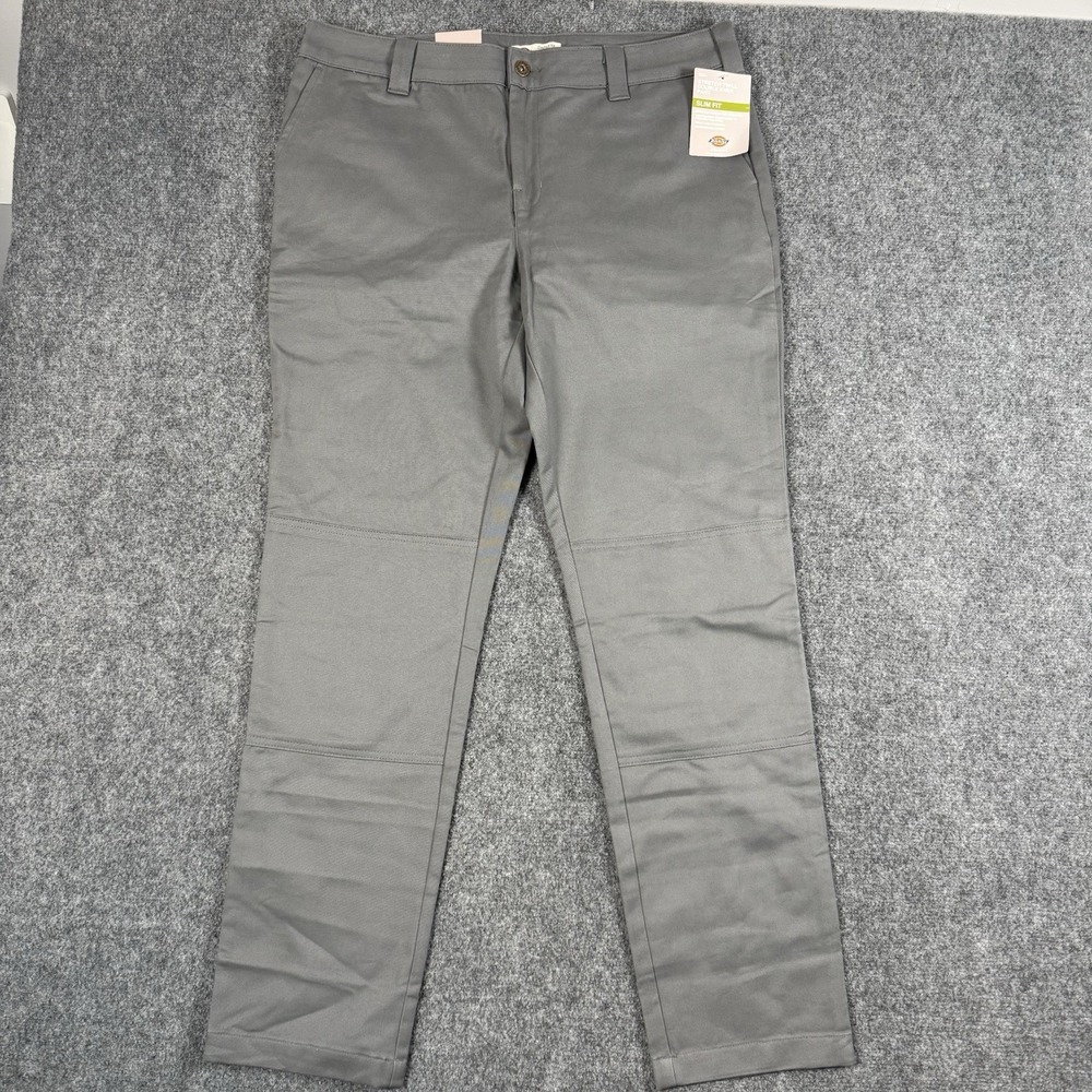 👖 NWT Dickies Womens Slim Fit Double Knee Work Pants Gray Stretch Twill 14R New